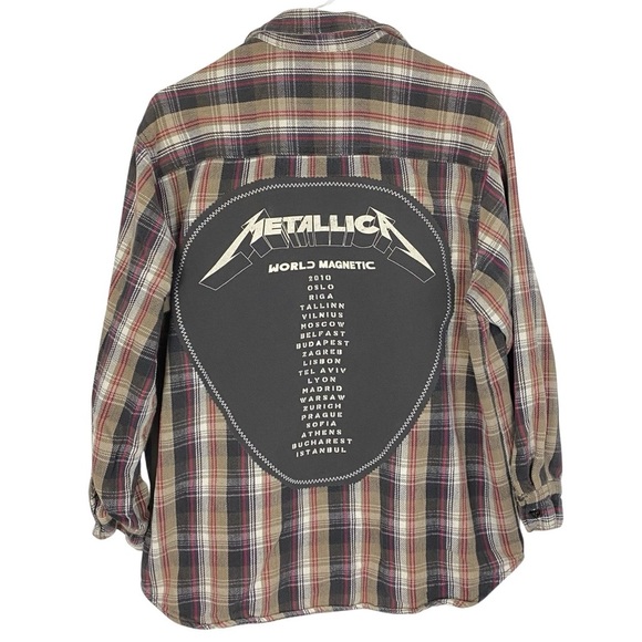 Metallica Band Flannel Shirt Mens Large Unisex Plaid Button Down Shacket Heavy - Picture 1 of 15